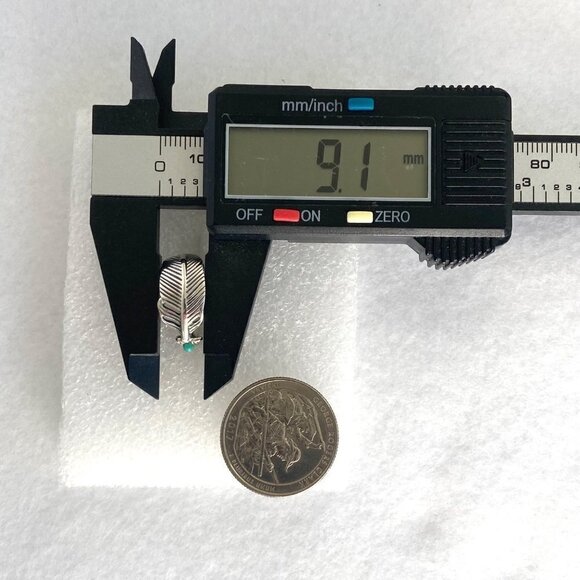 Sterling Silver 925 Dainty Round Turquoise Cabochon Feather Band Ring Size 4.75 - Picture 13 of 16